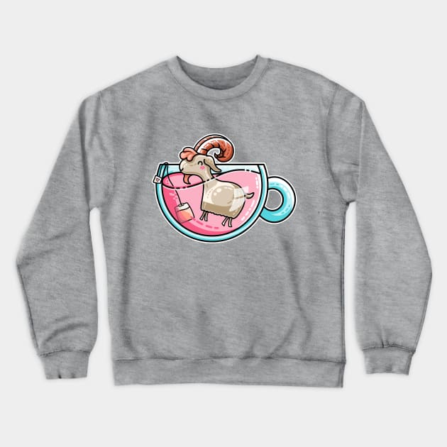 Goat-tea Kawaii Cute Tea Goatee Pun Crewneck Sweatshirt by freeves